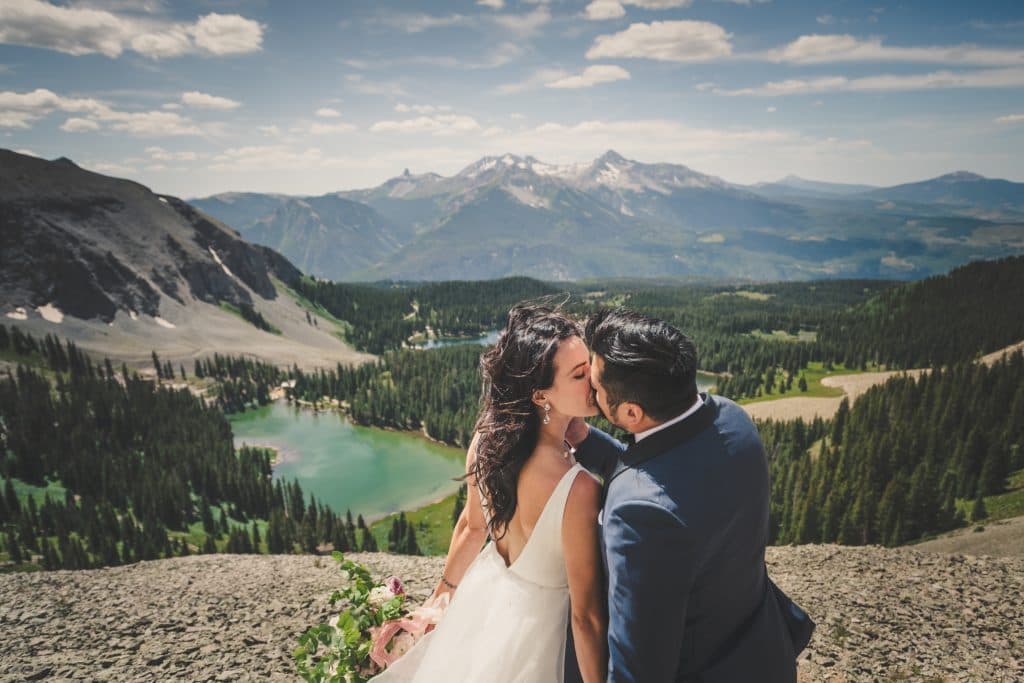 Telluride Ski Resort wedding couple with Gorrono Ranch mountain backdrop