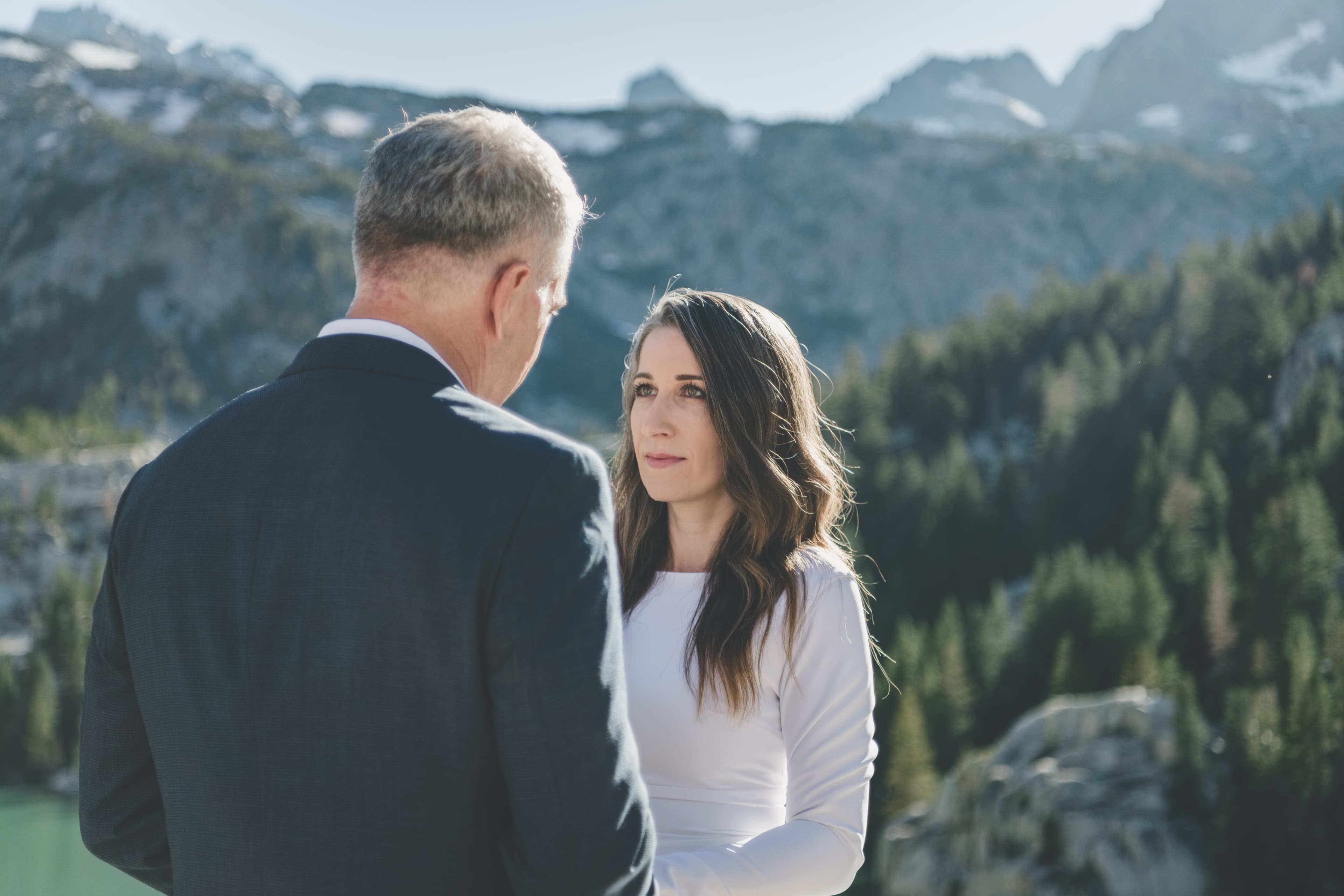 Chrishna and Scott elopement at Mammoth — couple with alpine mountain backdrop