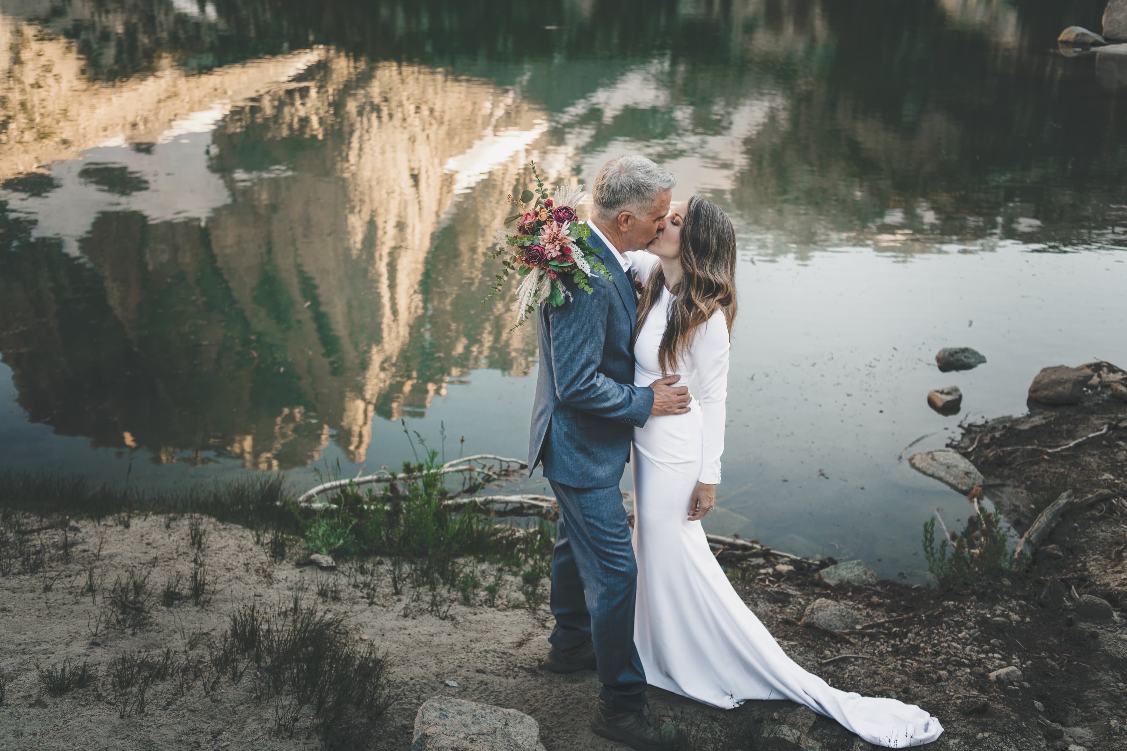 Chrishna and Scott elopement at Mammoth Lakes — couple with Eastern Sierra peaks
