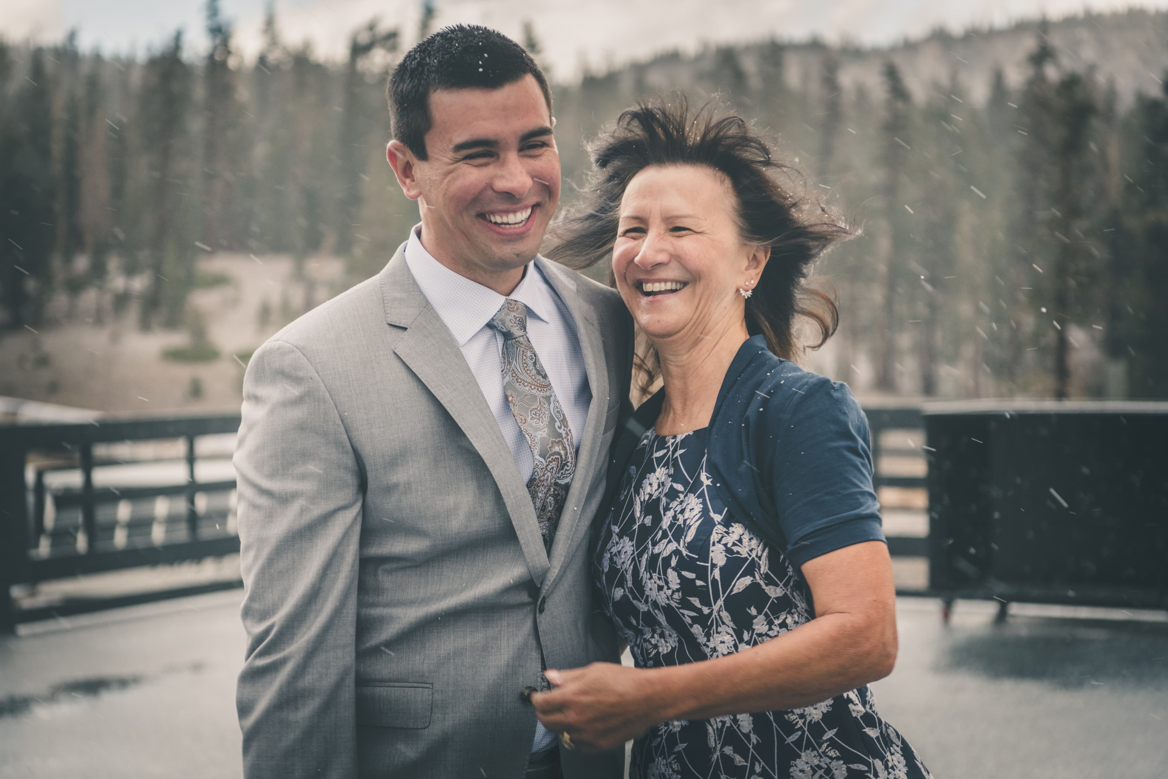 Ben and Zack Mammoth wedding — candid moment with Eastern Sierra scenery