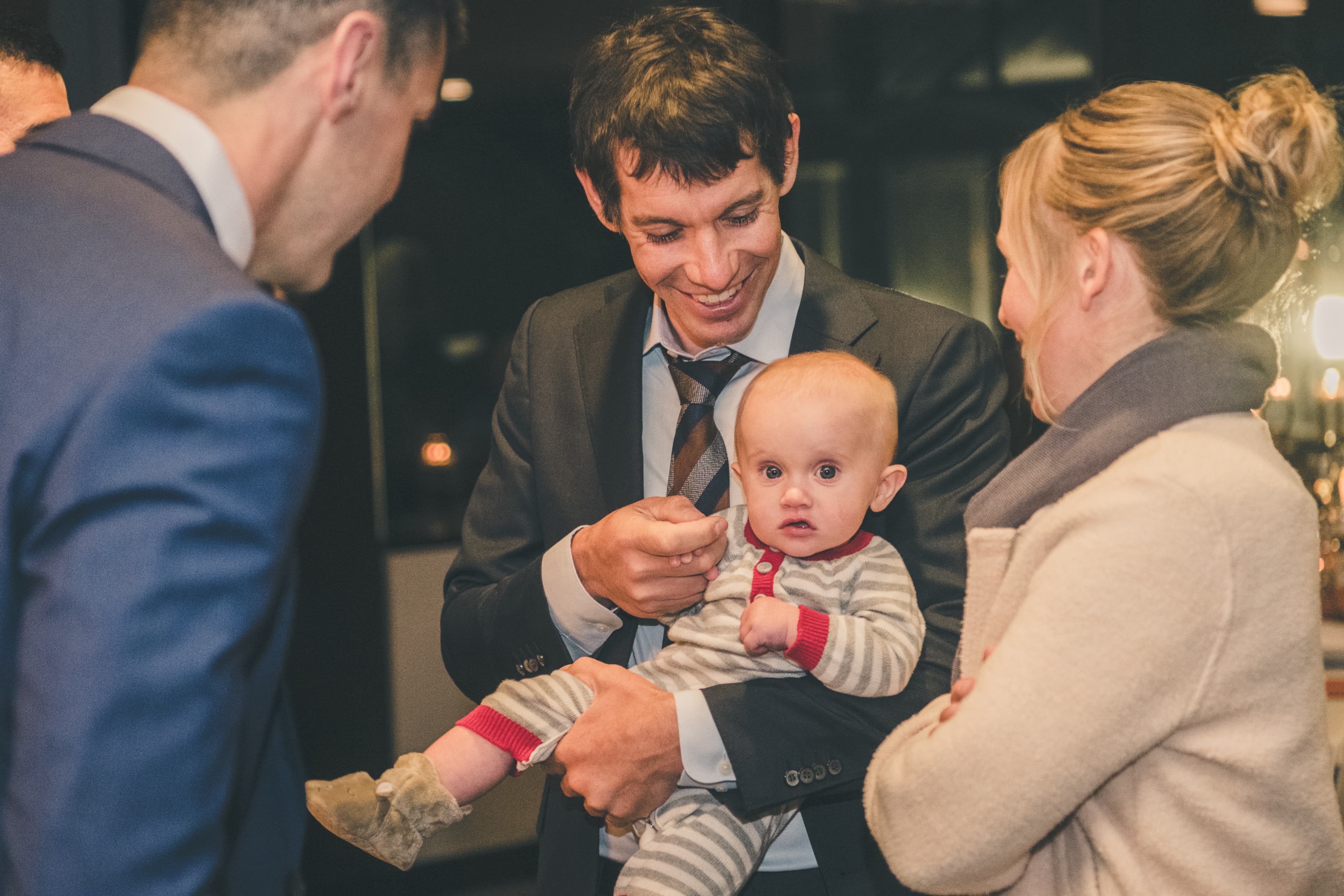 Ben and Zack Mammoth wedding — candid moment with mountain scenery