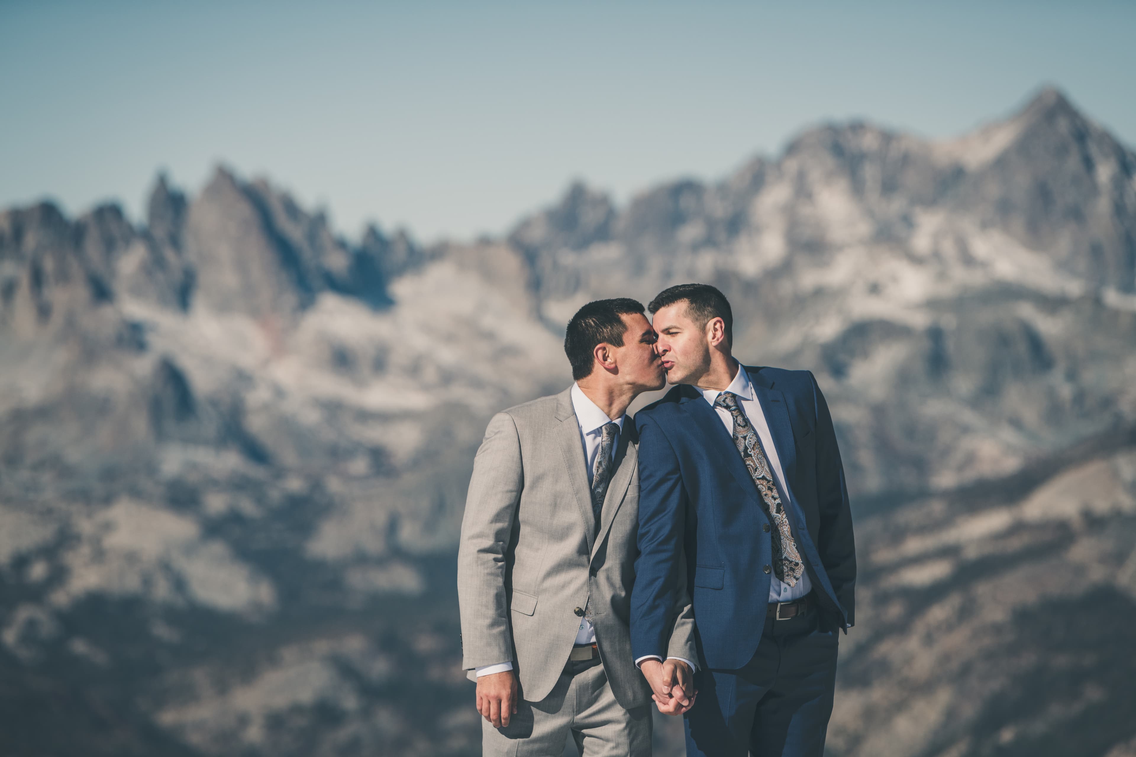 Ben and Zack wedding at Mammoth — couple portrait in natural light