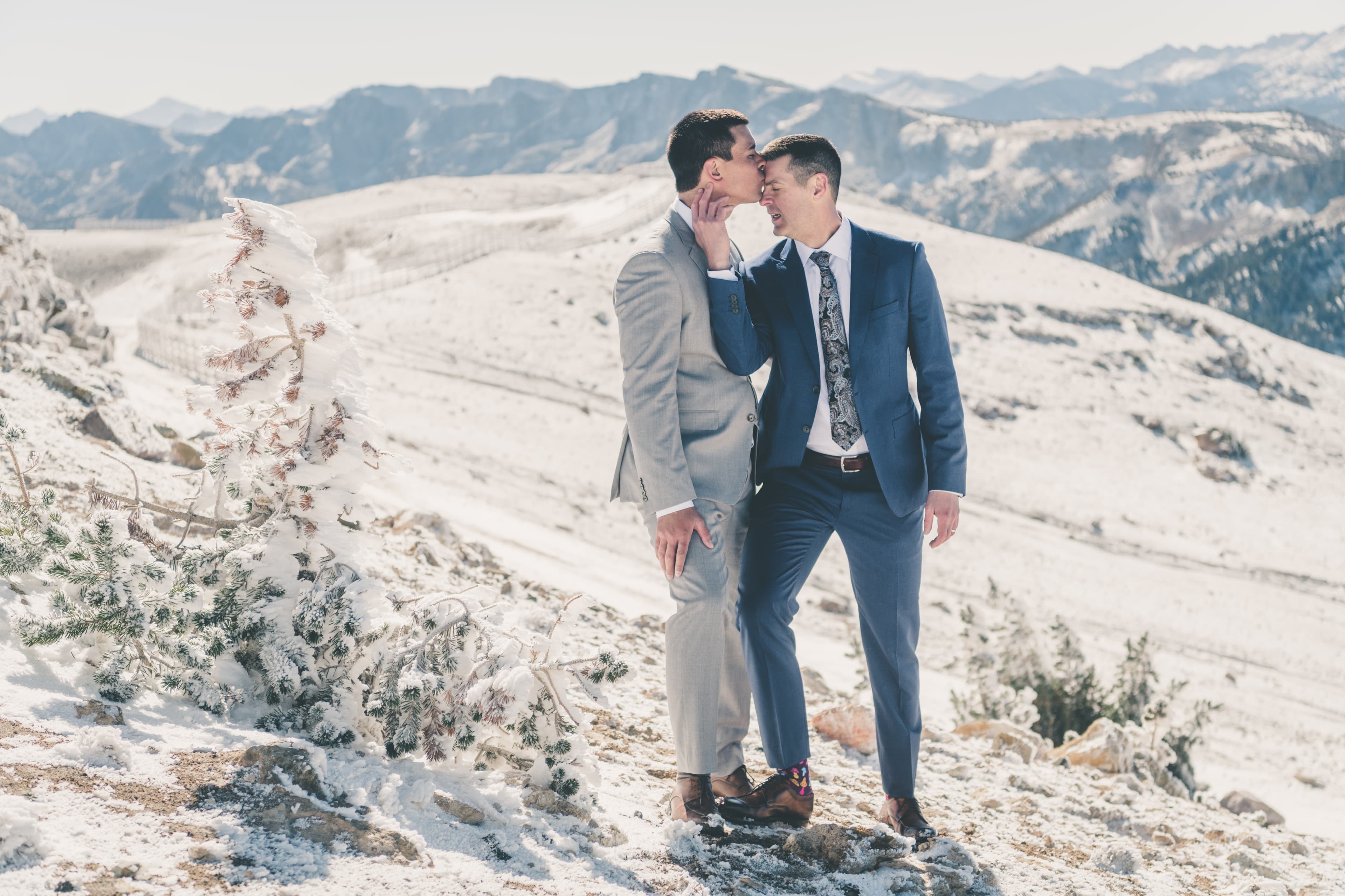 Ben and Zack Mammoth wedding — intimate portrait at golden hour