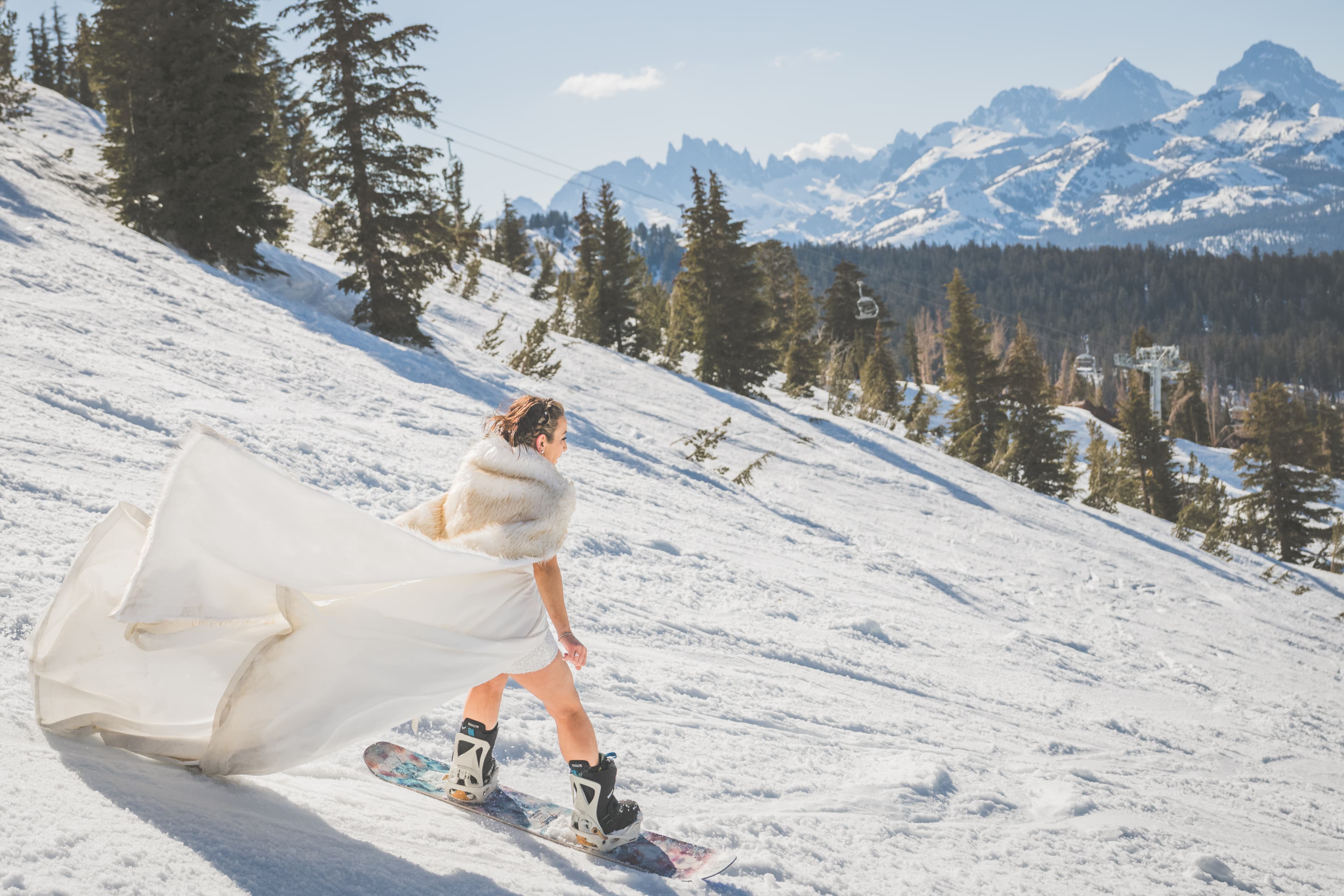 Diana and Ara Mammoth wedding — candid moment with mountain scenery