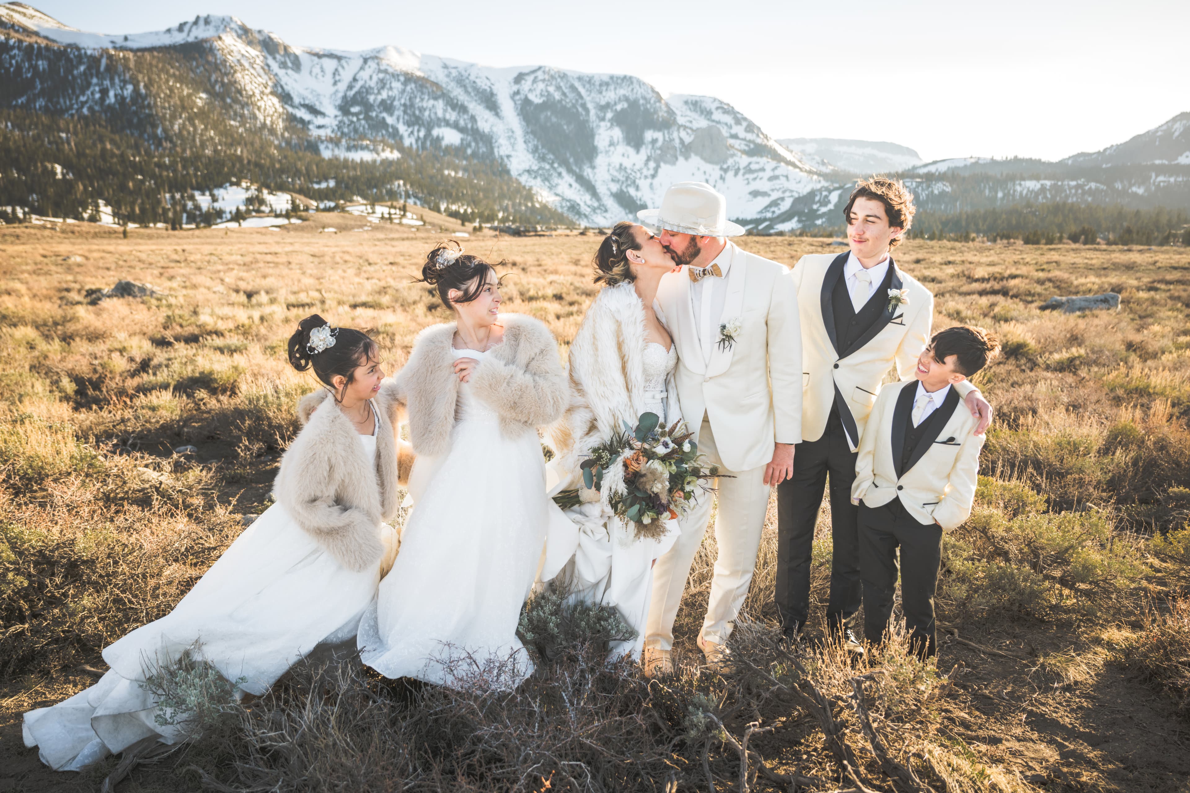 Diana and Ara Mammoth wedding — intimate moment with mountain backdrop