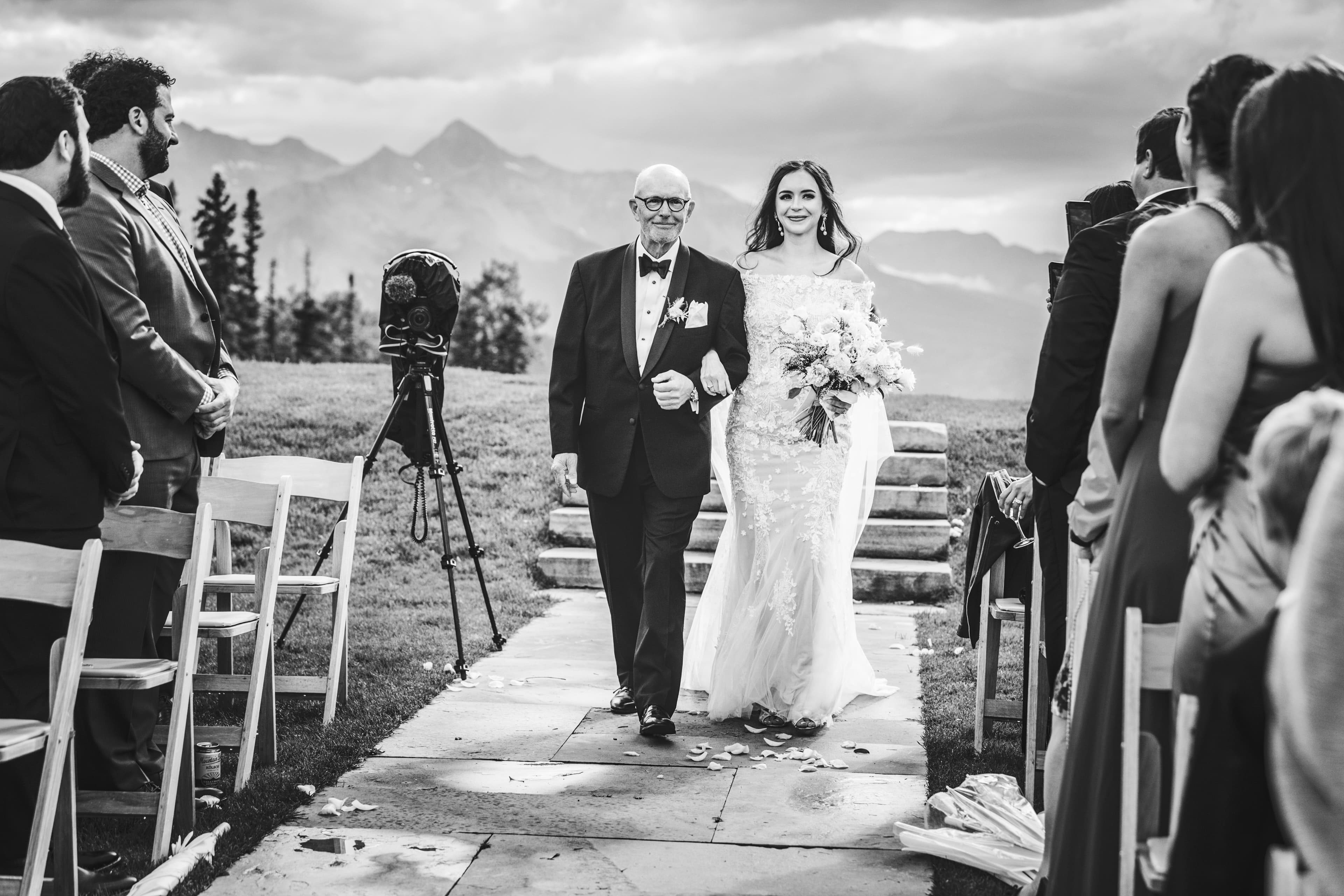 Allred's wedding in Telluride, wedding portrait with mountain backdrop