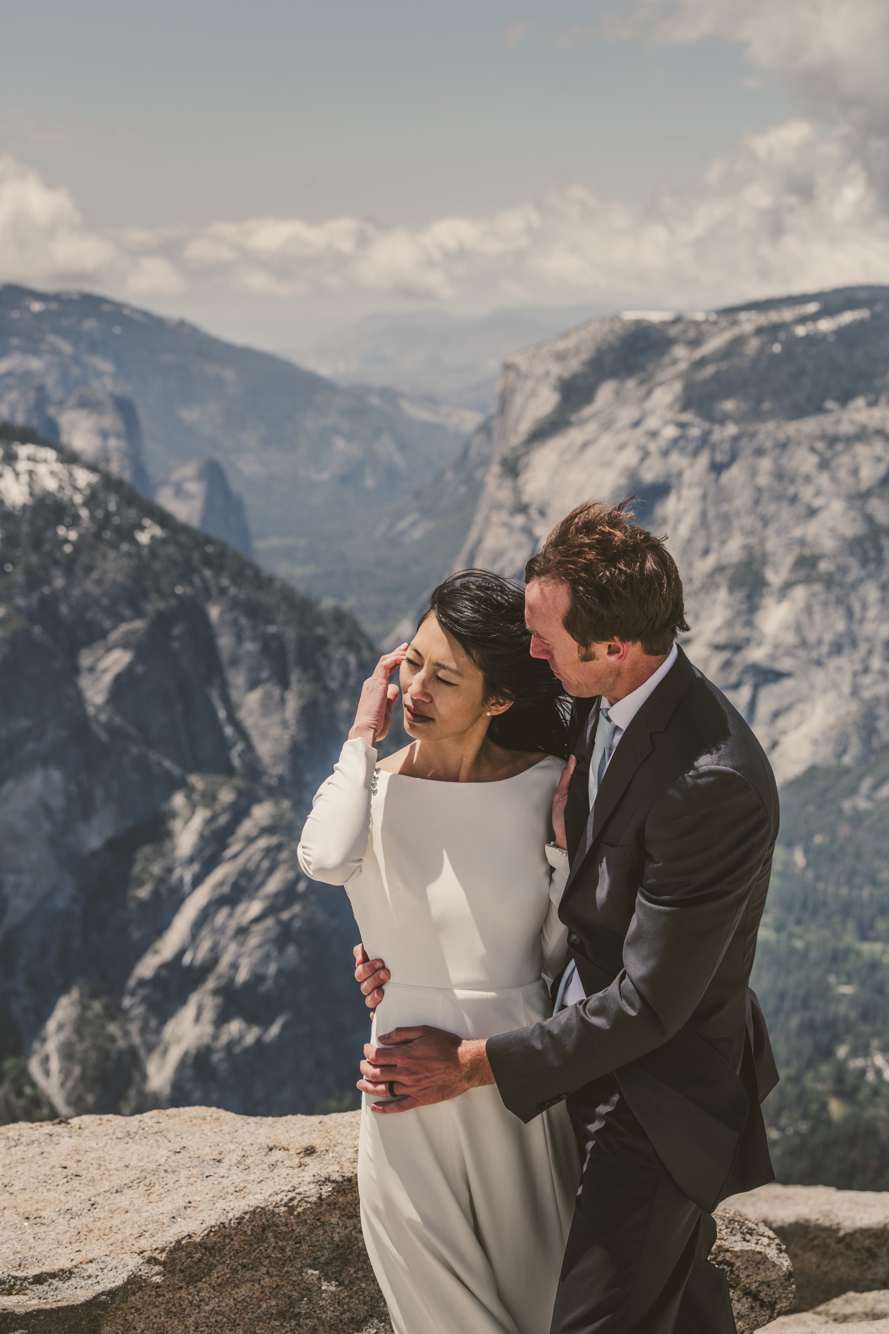 Sheri and Matt Yosemite elopement — couple portrait with valley in background