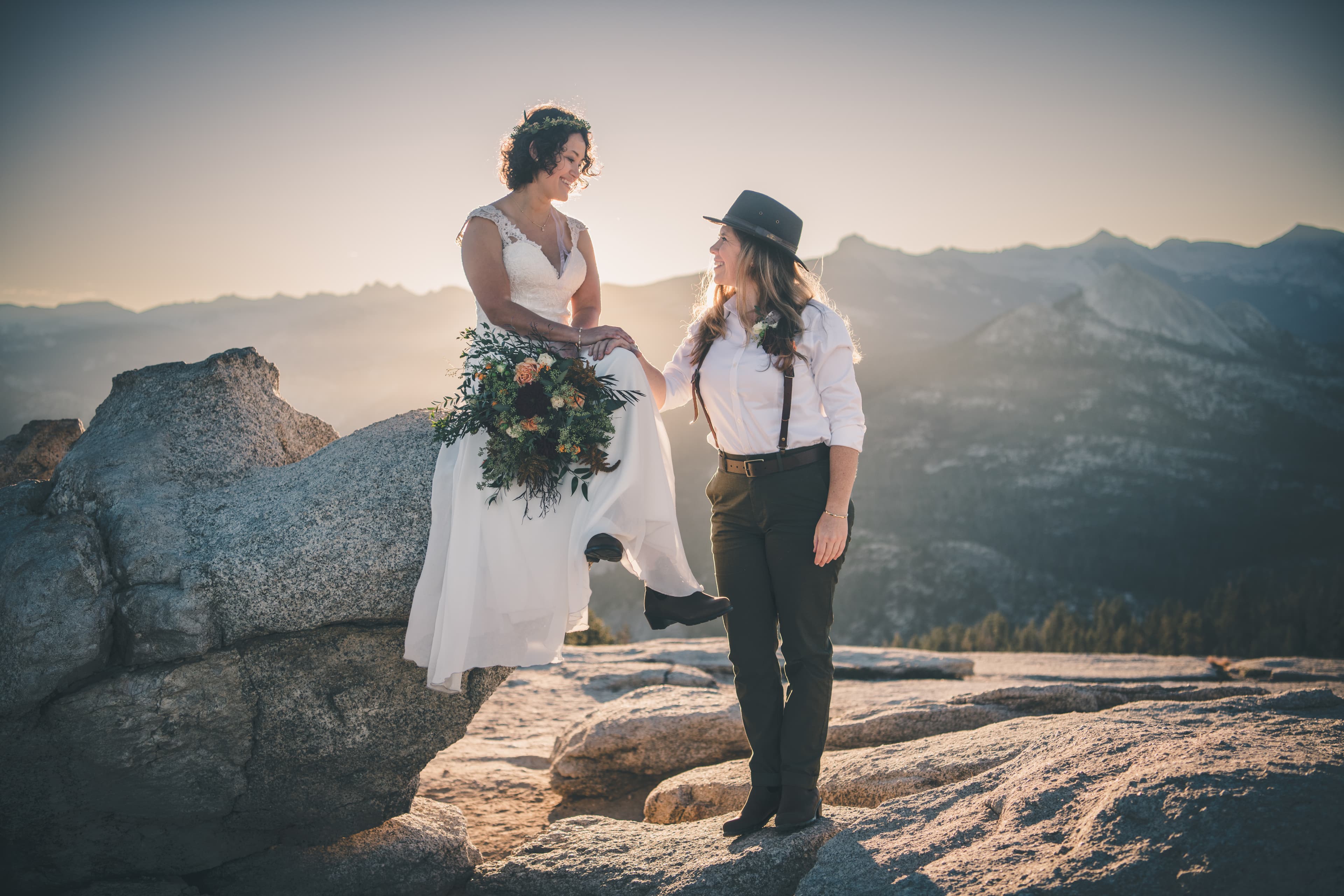 Steph and Katie elopement — candid moment in Yosemite valley