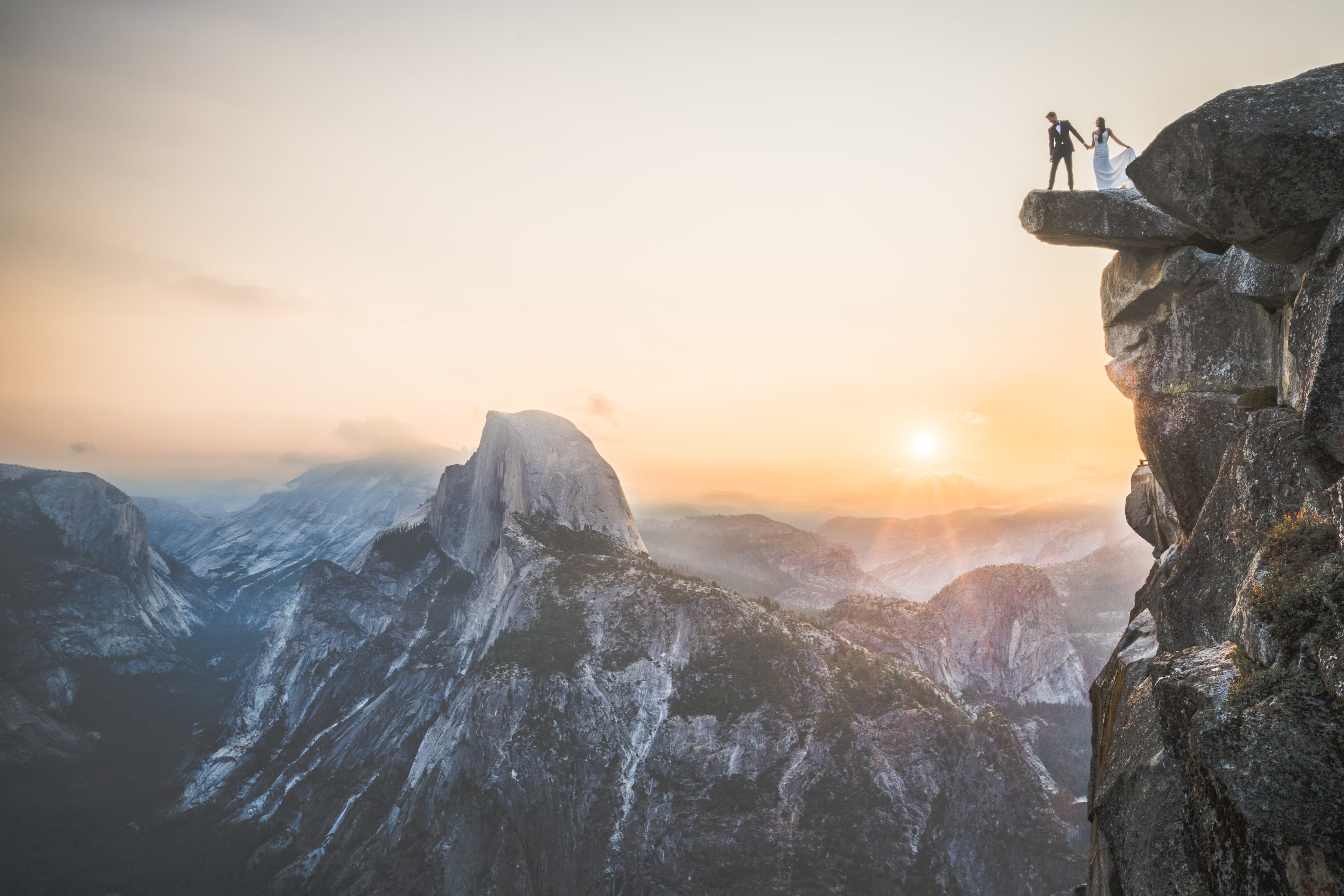 Yuleen and James elopement portrait — golden light in Yosemite National Park