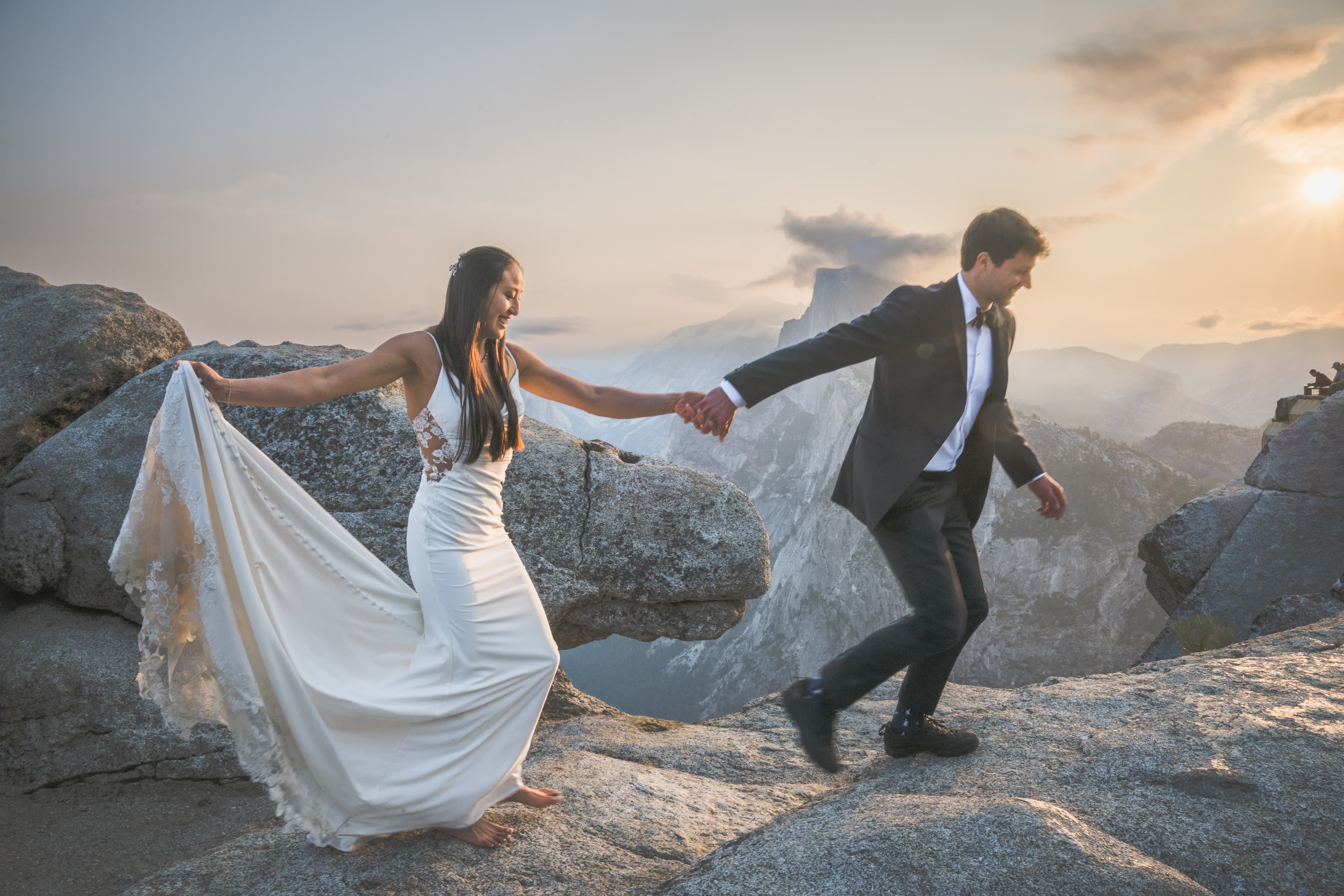 Yuleen and James elopement in Yosemite — couple walking through the landscape
