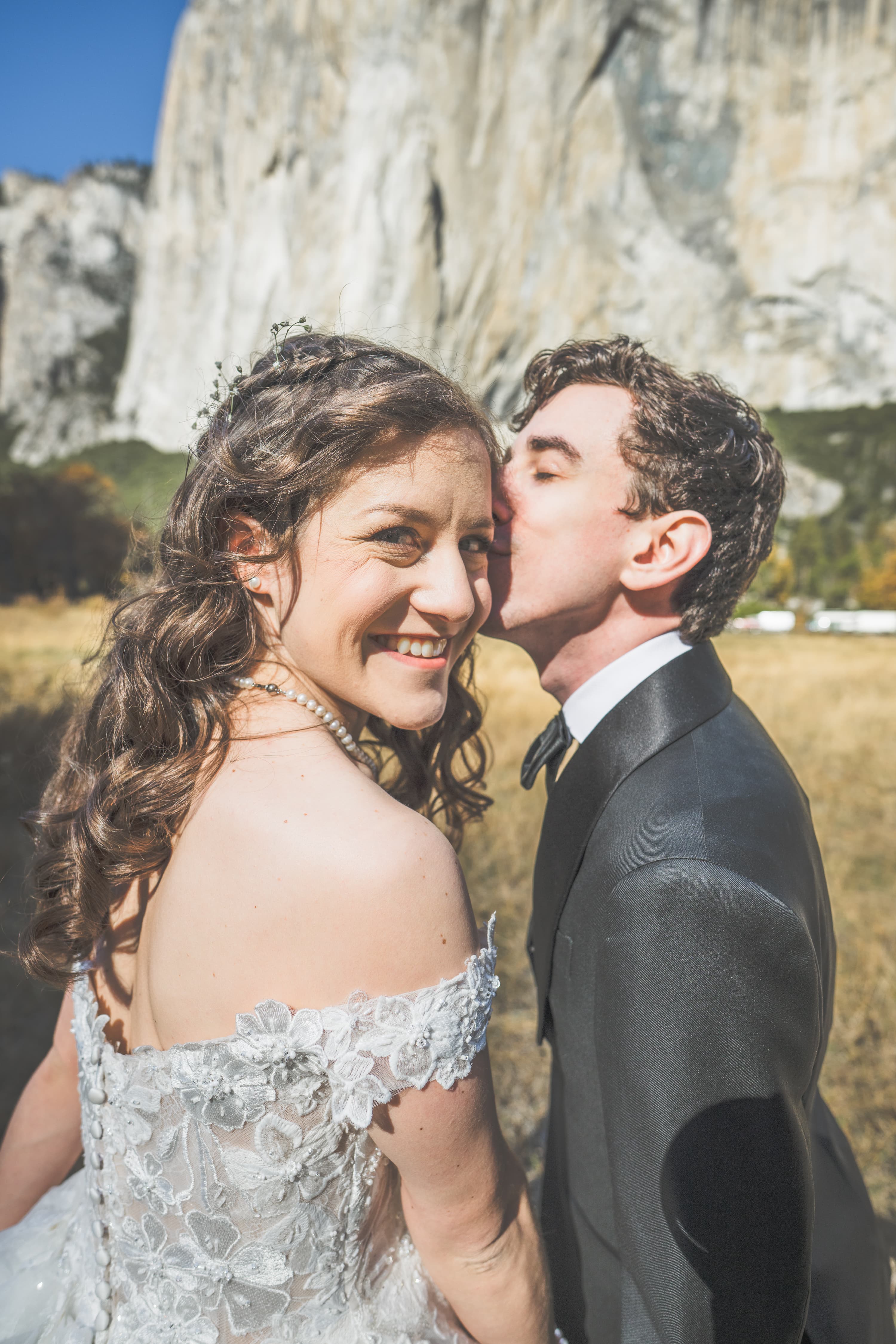 Adam and Steph Yosemite wedding — portrait with the valley in the background