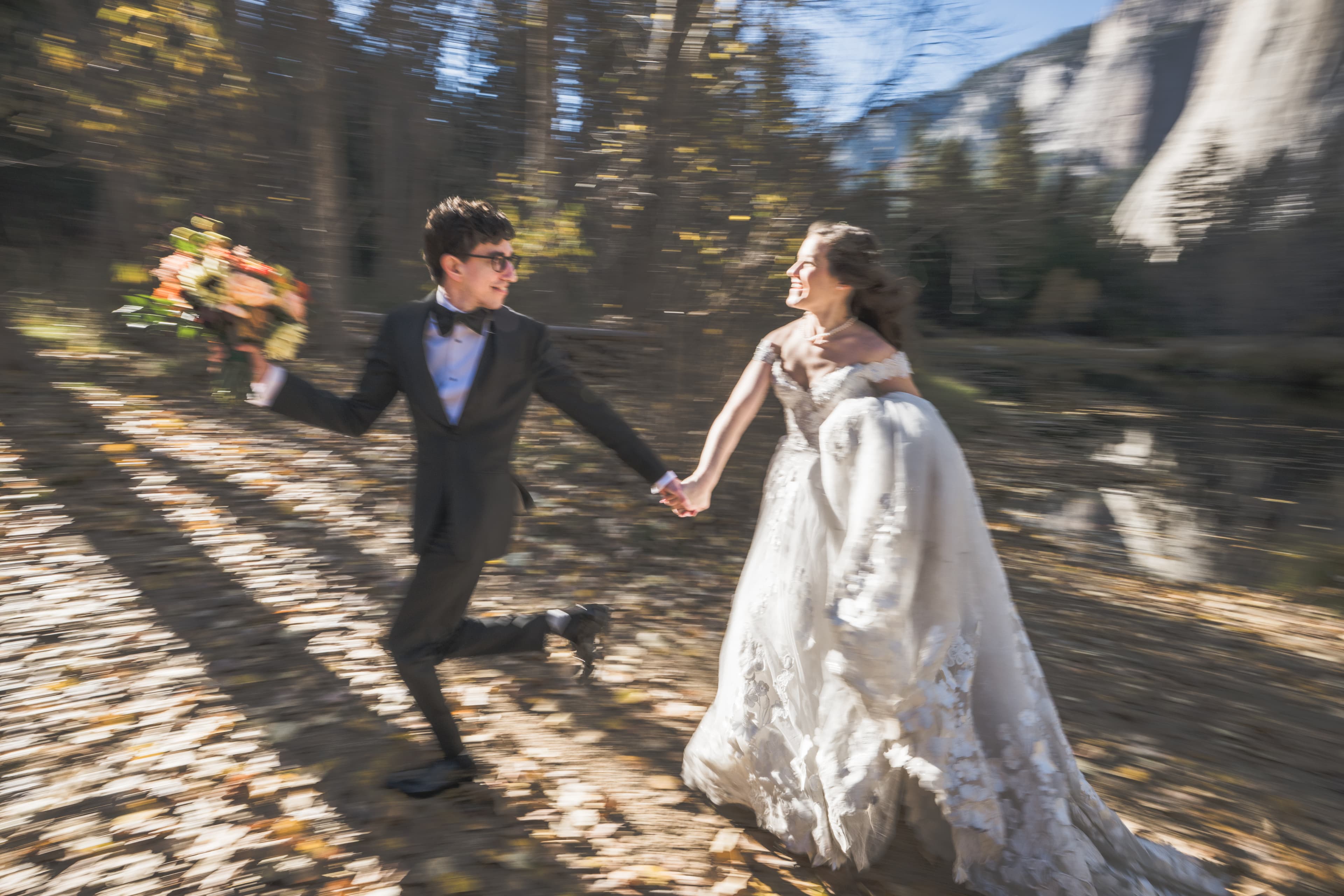 Adam and Steph Yosemite wedding — intimate portrait with park scenery