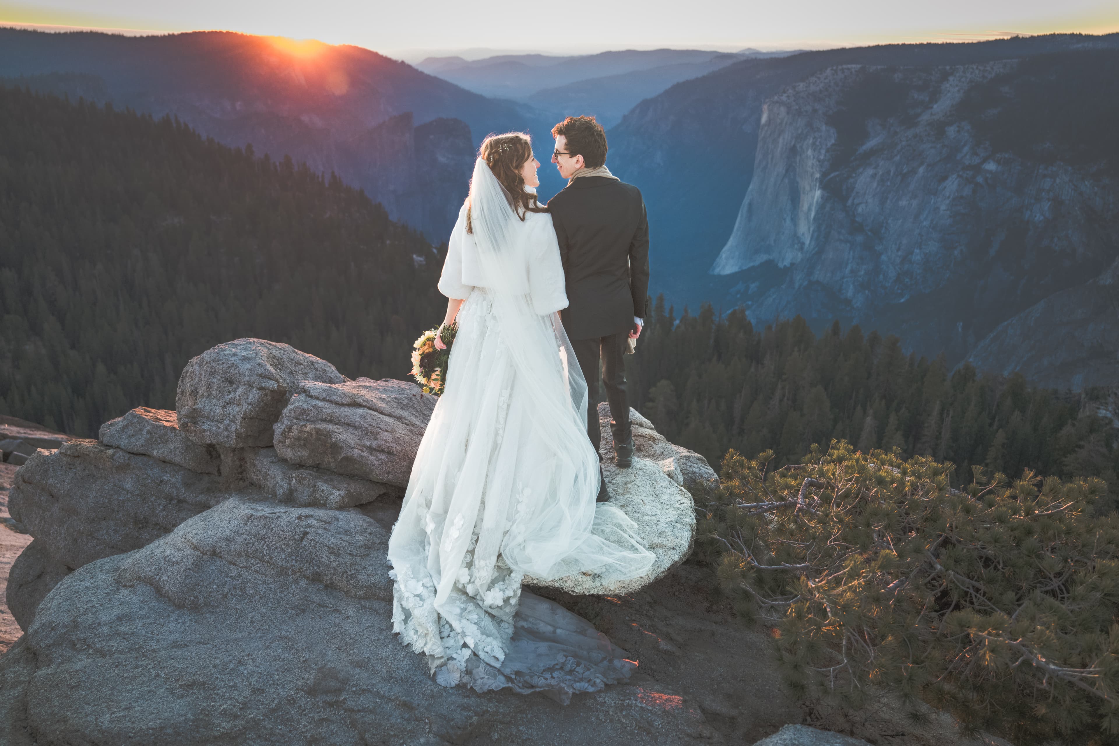 Adam and Steph Yosemite wedding — portrait with the Sierra landscape