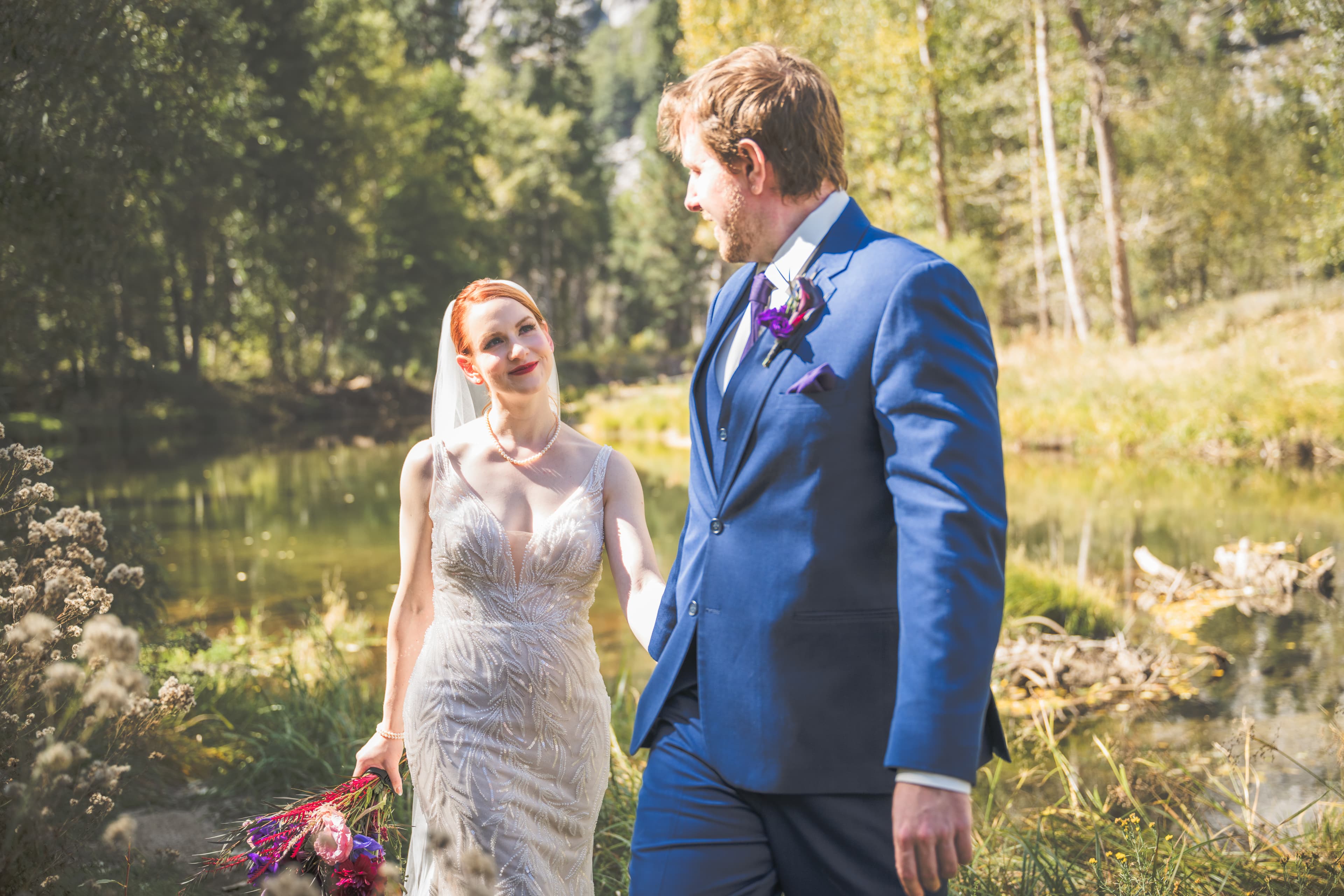 Lauren and Brian Yosemite wedding — candid sneak peek moment with Sierra scenery
