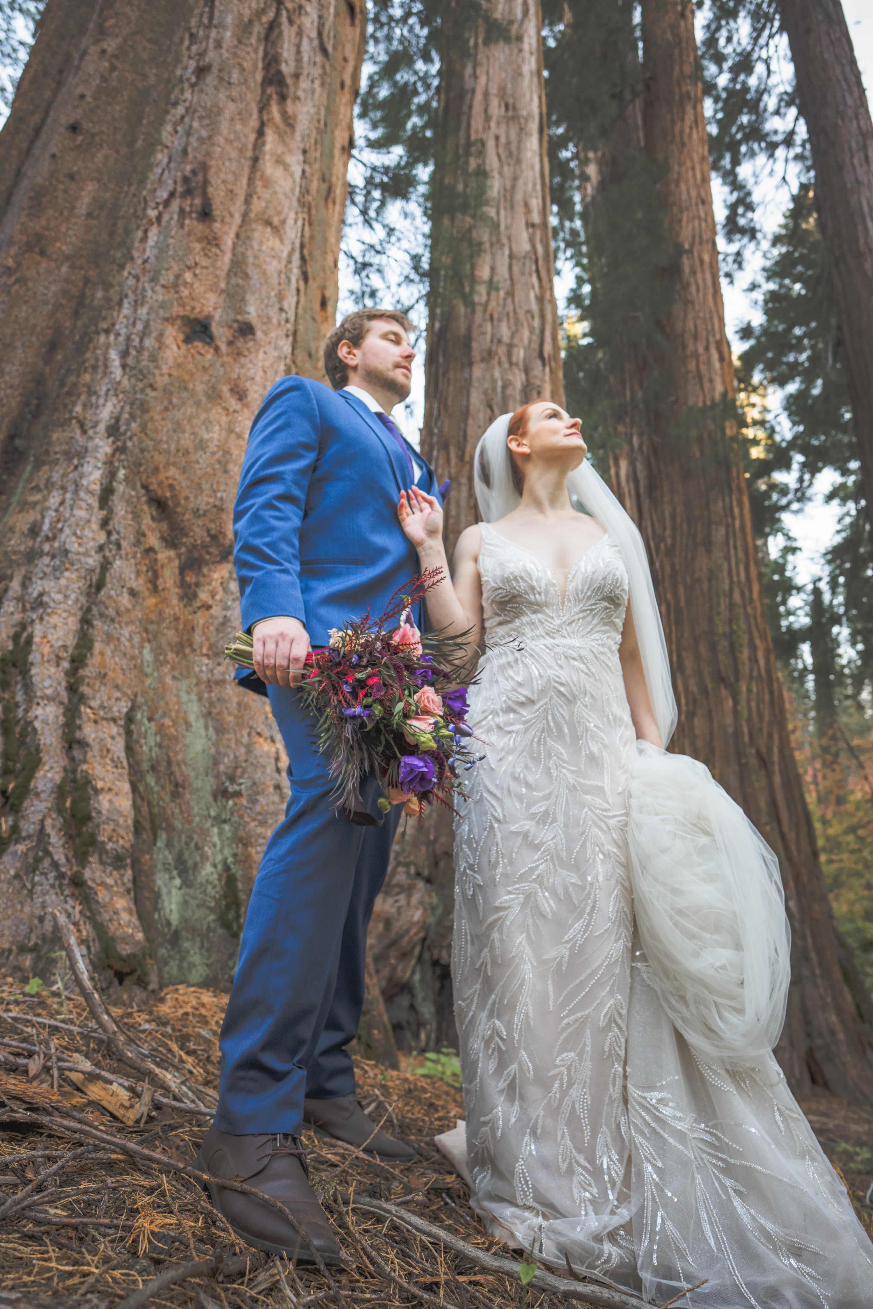 Lauren and Brian wedding in Yosemite — couple portrait with valley and pine